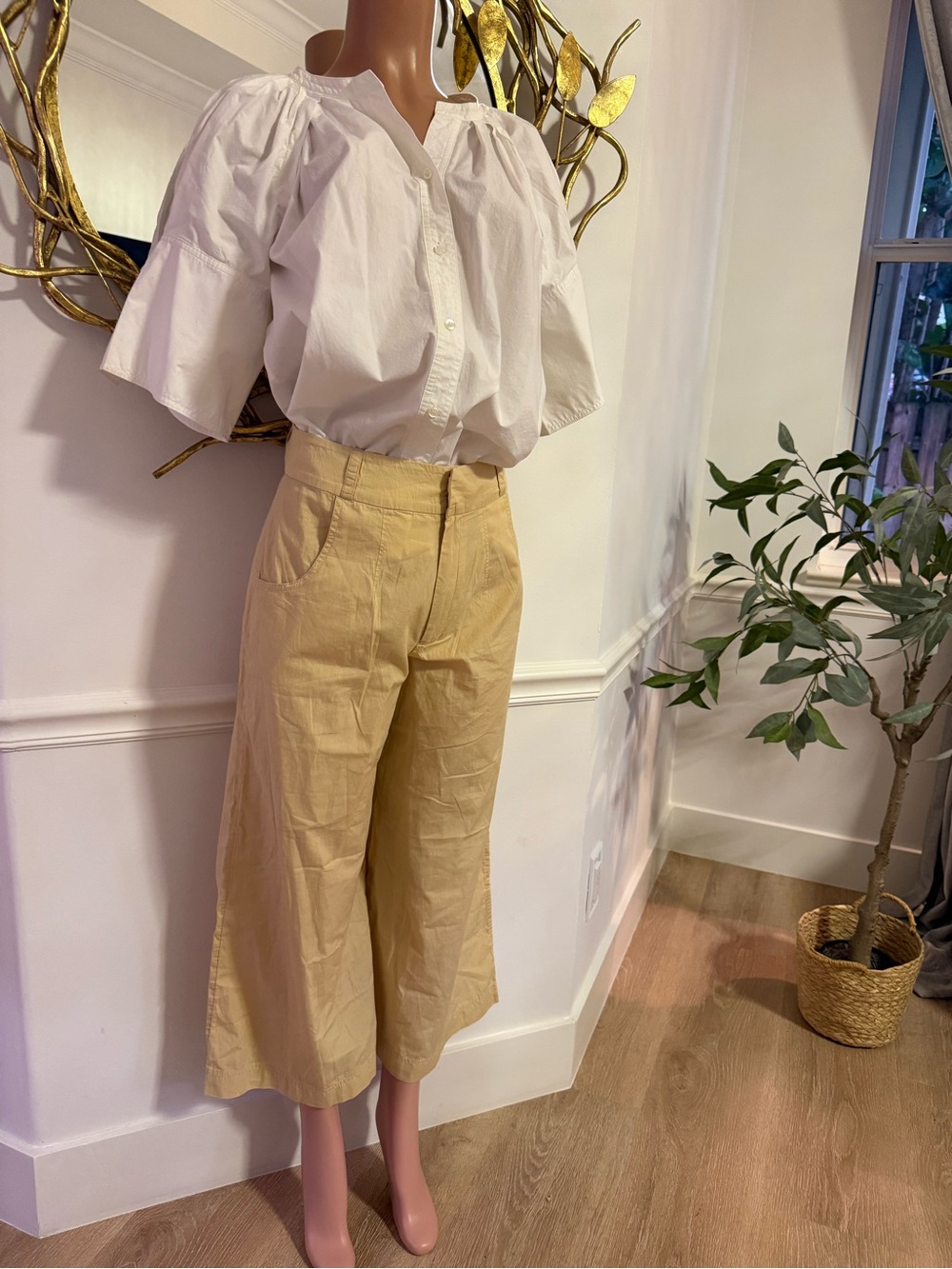 FREE PEOPLE Cropped Wide-Leg Khaki’s